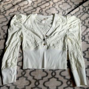Free People cropped puff sleeve pull over